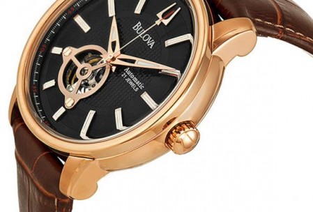 Bulova Men's Automatic, Rose Gold, Brown Leather Strap 97A109 