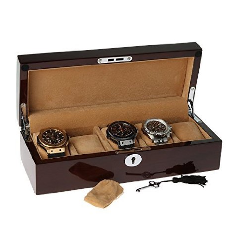 watch box for 5 watches in a glossy wooden finish