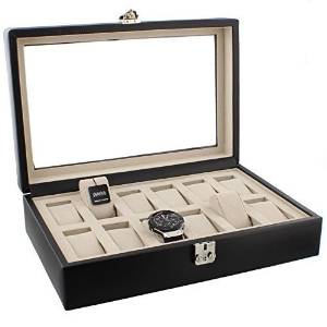 Dulwich Designs Connoisseur Collection Black Leather 12 Piece Watch Box