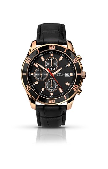 Sekonda Men's Quartz Watch with Black Dial Chronograph Display and Black Leather Strap 1051.27