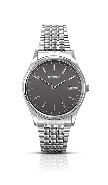 Sekonda Mens Grey Dial Analogue Quartz Watch With Silver Stainless Steel Bracelet And Date Function 1151
