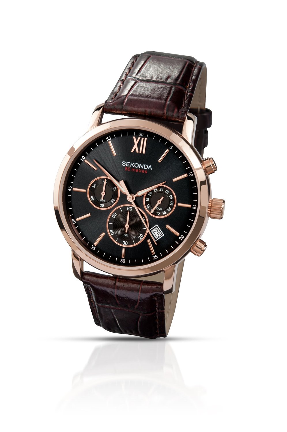 Sekonda Men's Quartz Watch with Black Dial Analogue Display and Brown Leather Strap 3406.27
