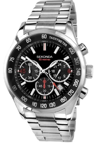 Sekonda Men's Quartz Watch with Black Dial Analogue Display and Silver Stainless Steel Bracelet 3419.27