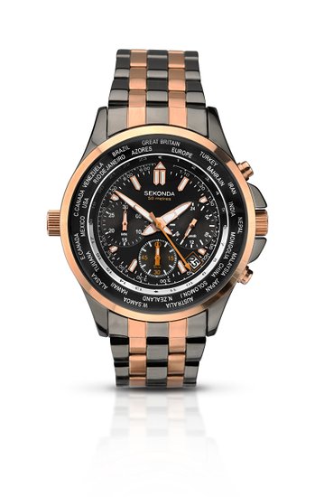 Sekonda Men's Quartz Watch with Black Dial Chronograph Display and Grey Stainless Steel Two Tone Bracelet 1025.28