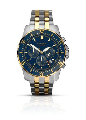 Sekonda Men's Quartz Watch with Blue Dial Chronograph Display and Silver Stainless Steel Bracelet 1026.28