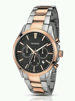 Accurist Men's Quartz Watch with Black Dial Chronograph Display and Two Tone Stainless Steel Rose Gold Plated Bracelet MB643B