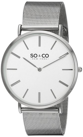 So & Co New York Madison Men's Quartz Watch with White Dial Analogue Display and Silver Stainless Steel Bracelet 5102.2