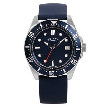 Rotary Timepieces Men's Quartz Watch with Blue Dial Analogue Display and Silver Rubber Strap
