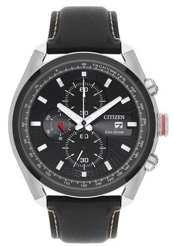 Citizen Men's Eco Drive Watch with Black Dial Analogue Display and Black Leather Bracelet