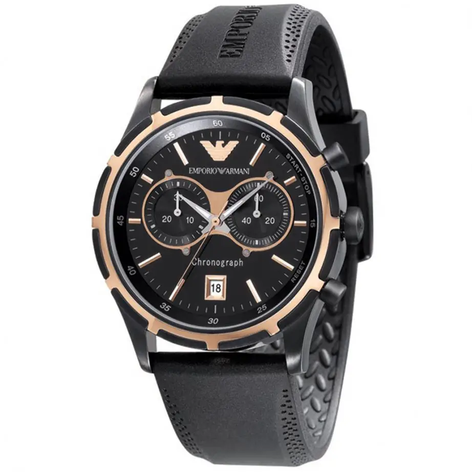 Emporio Armani Gents Chronograph Black Rubber Strap Watch