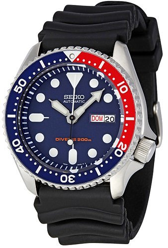 Seiko skx009k 1-5 Diver's Sports Men's Automatic Watch Analogue Dial Black Rubber Strap Blue Display