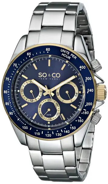 So & Co New York Monticello Men's Quartz Watch with Blue Dial Analogue Display and Silver Stainless Steel Bracelet 5010B.3