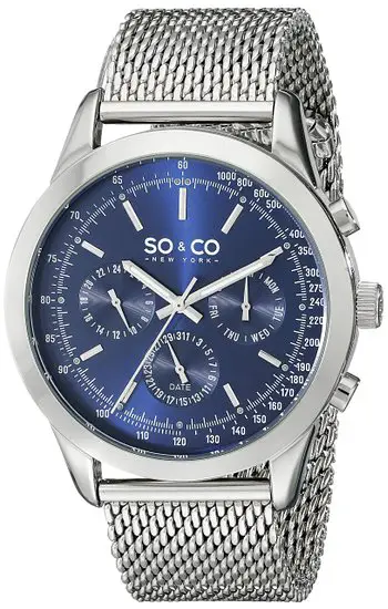 So & Co New York Monticello Men's Quartz Watch with Blue Dial Analogue Display and Silver Stainless Steel Bracelet 5006A.2