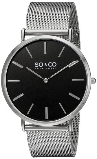So & Co New York Madison Men's Quartz Watch with Black Dial Analogue Display and Silver Stainless Steel Bracelet 5102.1