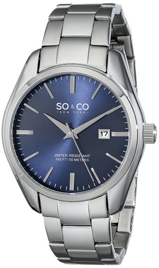 So & Co New York Madison Men's Quartz Watch with Blue Dial Analogue Display and Silver Stainless Steel Bracelet 5101.3