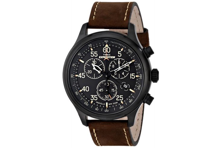 Timex Expedition Men's Quartz Watch with Brown Dial Chronograph Display and Brown Leather Strap - T49905
