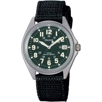 Pulsar by Seiko Army Sports Unisex illumines Dial Black Fabric Strap Watch PS9045