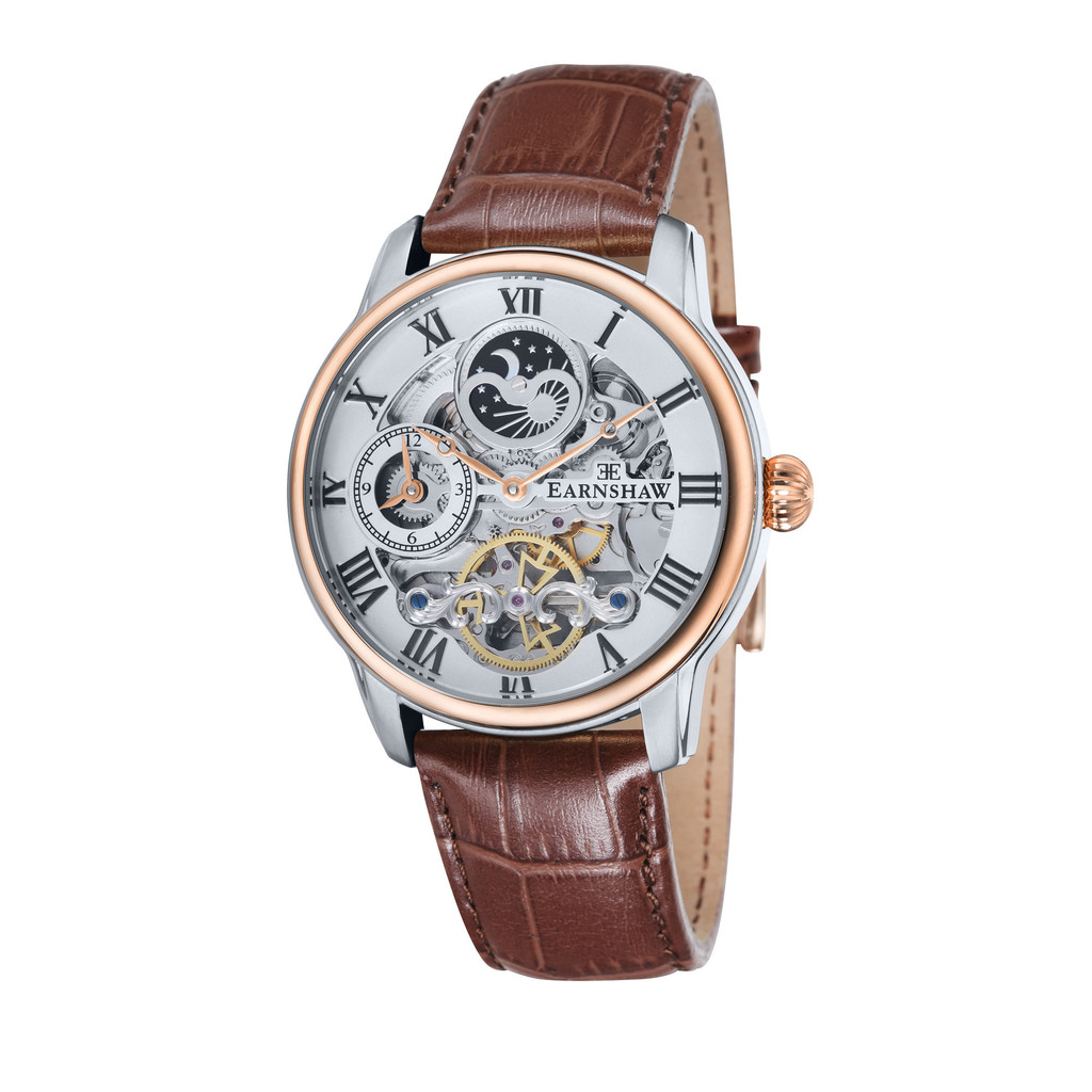 Thomas Earnshaw Skeleton Longtitude Men's Automatic Watch with White Dial Analogue Display and Brown Leather Strap ES-8006-03