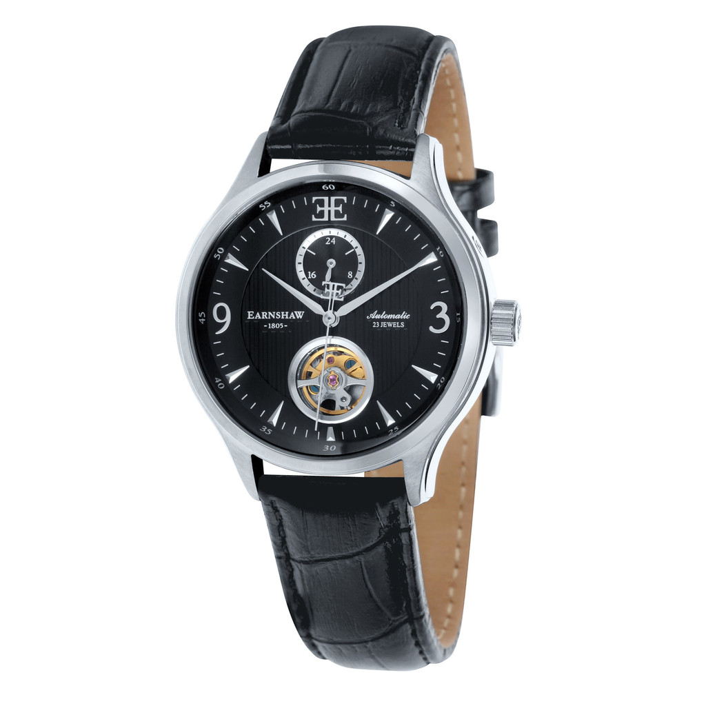 Thomas Earnshaw Flinders Men's Automatic Watch with Black Dial Analogue Display and Black Leather Strap ES-8023-01