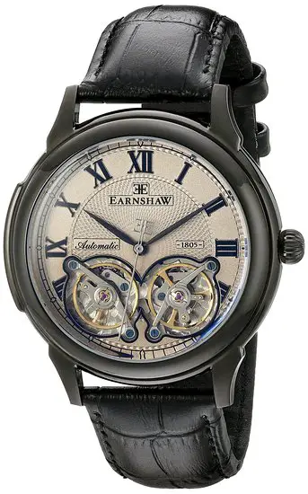 Thomas Earnshaw Observatory Double Barrel from the Midnight Collection Men's Automatic Watch with Grey Dial Analogue Display and Black Leather Strap ES-8030-06