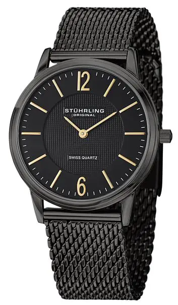 Stuhrling Original Classic Somerset Elite Men's Quartz Watch with Black Dial Analogue Display and Black Stainless Steel Plated Bracelet 122.33551