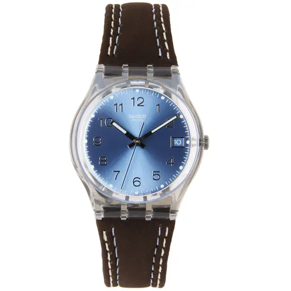 Swatch Unisex Blue Choco Dark Brown Leather Strap Watch