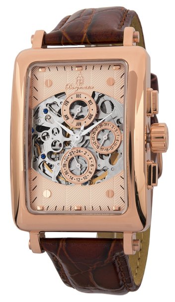 Burgmeister Men's Automatic Watch with Rose Gold Dial Analogue Display and Brown Leather Bracelet BM107-365