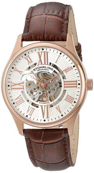 Stuhrling Original Classique Delphi Atrium Men's Automatic Watch with White Dial Analogue Display and Brown Leather Strap 747.04