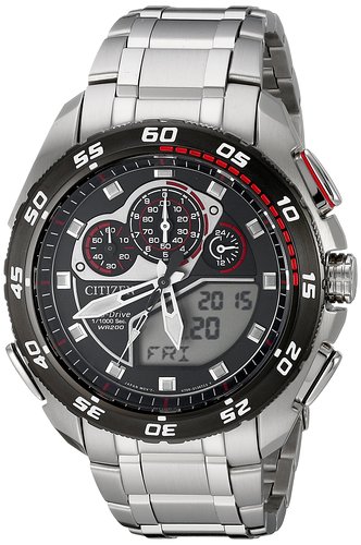 Citizen Watch PROMASTER SUPER SPORT men's quartz Watch with black Dial analogue - digital Display and silver stainless steel Bracelet JW0111-55E