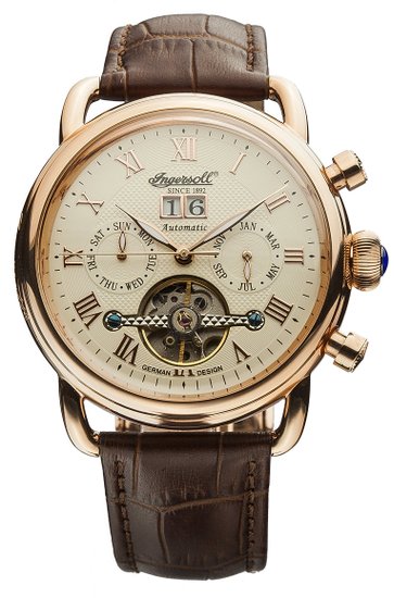 Ingersoll Unisex Automatic Watch with Beige Dial Analogue Display and Brown Leather Strap IN1810CR