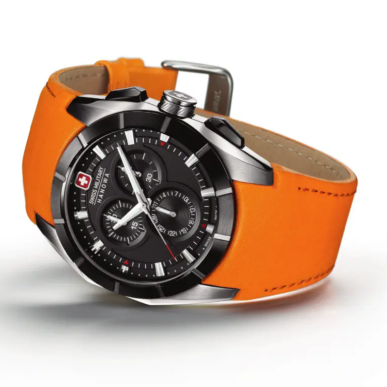 Swiss Military 06-4191.33.007.79 42mm Stainless Steel Case Orange Calfskin Synthetic Sapphire Watch