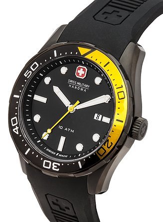 Swiss Military Aqualiner Men's Quartz Watch with Black Dial Analogue Display and Black Silicone Strap 6-4213.13.007.11