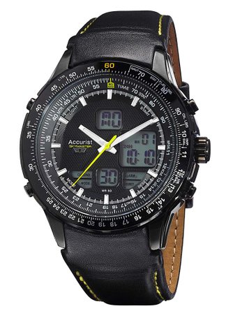 Accurist Skymaster Mens Analogue/Digital Watch With Black Leather Strap MS930BY