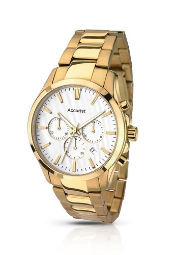 Accurist Men's Quartz Watch with Silver Dial Chronograph Display and Gold Stainless Steel Gold Plated Bracelet MB641