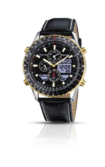 Accurist Men's Quartz Watch with Black Dial Analogue - Digital Display and Black Leather Strap MS1031B