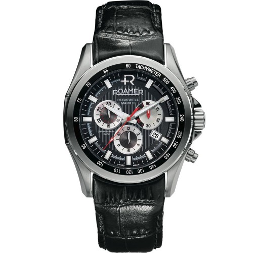 Roamer Rockshell Chrono Men's Quartz Watch with Black Dial Chronograph Display and Black Leather Strap 220837 41 55 02