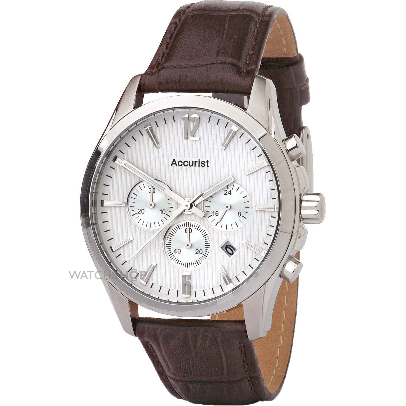 Accurist Men's Quartz Watch with Silver Dial Chronograph Display and Brown Leather Strap MS642S