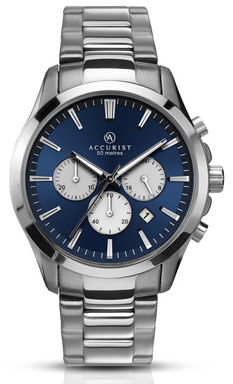 Accurist Men's Quartz Watch with Blue Dial Chronograph Display and Silver Stainless Steel Bracelet 7066.01