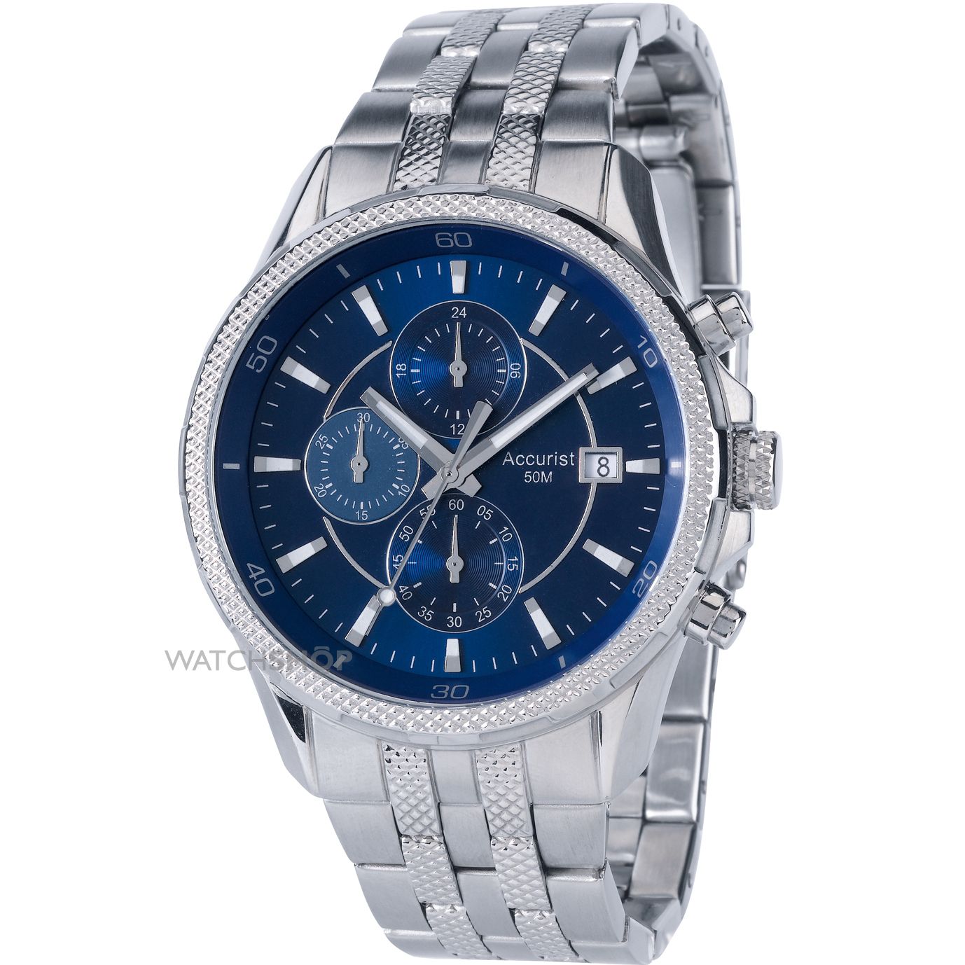 Accurist Men's Quartz Watch With Blue Dial Chronograph Display And Stainless Steel Bracelet MB935N