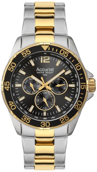 Accurist Men's Quartz Watch with Black Dial Analogue Display and Two Tone Stainless Steel Gold Plated Bracelet MB1041B