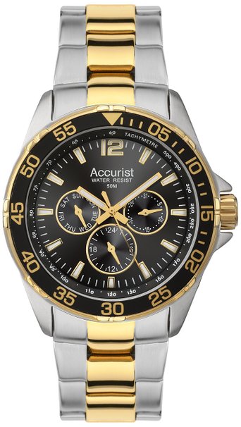 Accurist Men's Quartz Watch with Black Dial Analogue Display and Two Tone Stainless Steel Gold Plated Bracelet MB1041B