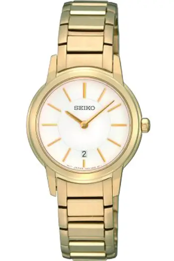 Seiko Women's Quartz Watch with White Dial and Gold Tone Bracelet SXB424P1