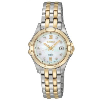 Seiko Ladies Stainless Steel Gold Ion-plated Date Diamond Set Watch SXDE22P9