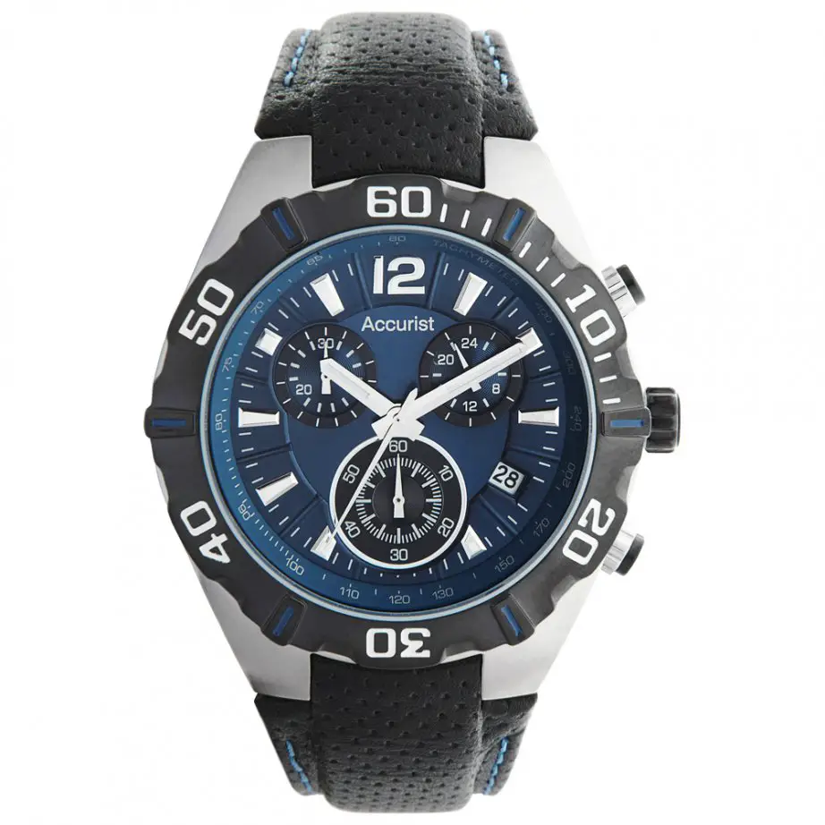 Accurist Men's Quartz Watch with Blue Dial Chronograph Display and Black Leather Strap MS832N