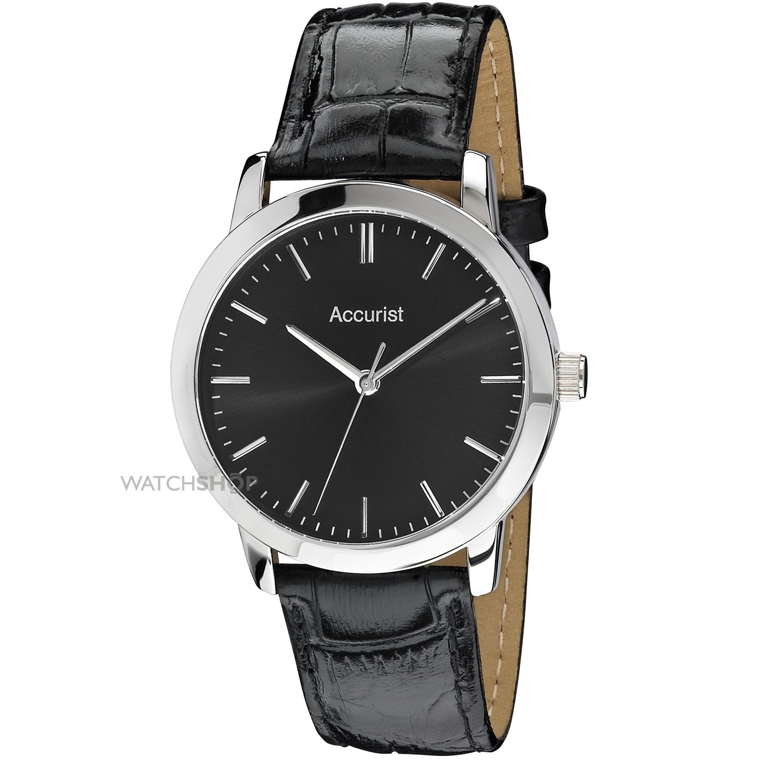 Accurist Men's Quartz Watch with Black Dial Analogue Display and Black Leather Strap MS672B
