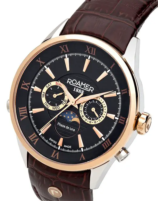 Roamer of Switzerland Superior Moonphase Men's Quartz Watch with Black Dial Chronograph Display and Brown Leather Strap 508821 49 53 05