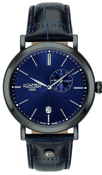 Roamer Vanguard Men's Quartz Watch with Blue Dial Analogue Display and Blue Leather Strap 936950 40 45 09