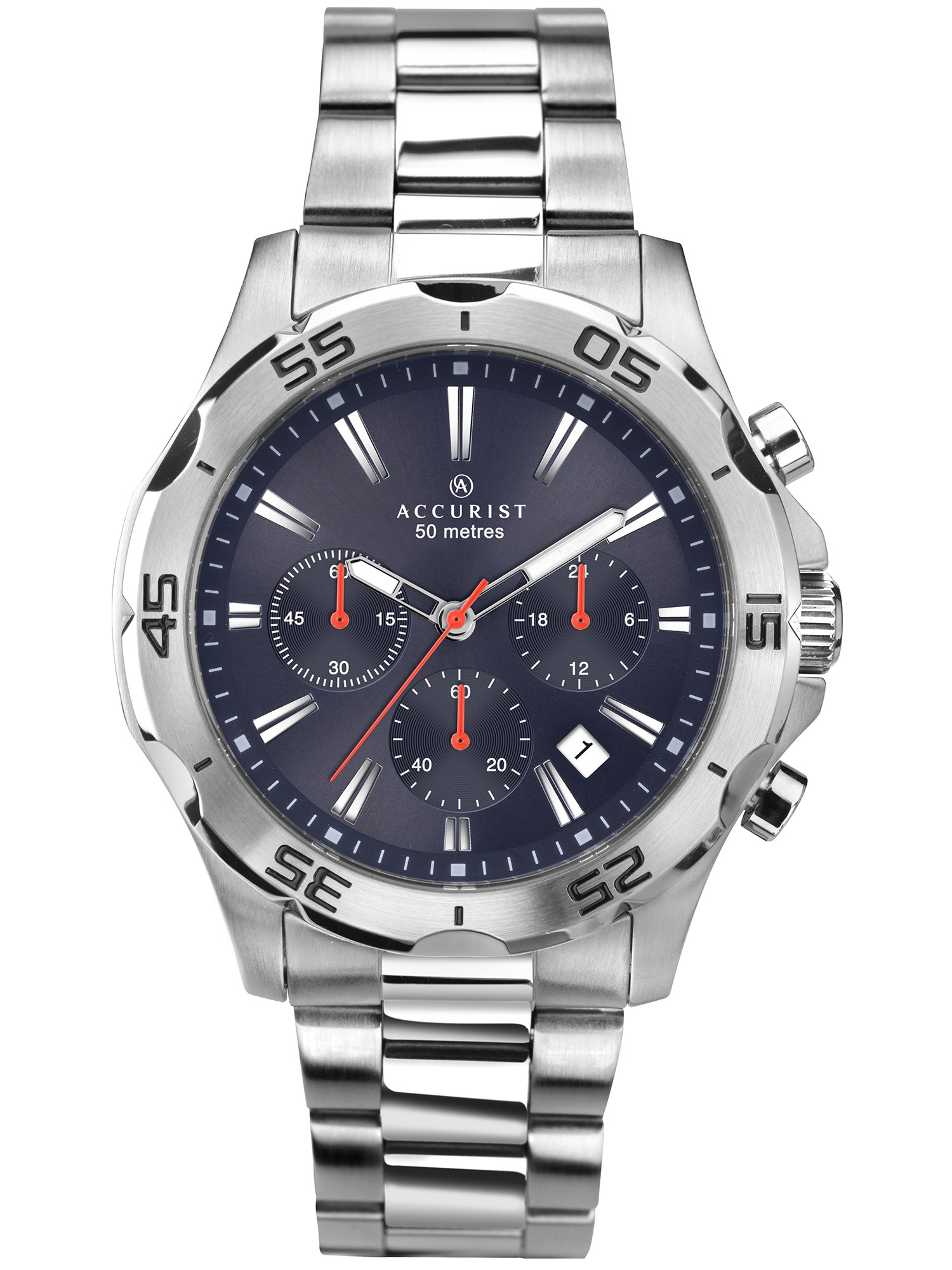 Accurist Gents Purple Dial Analogue Chronograph Watch With Silver Stainless Steel Bracelet 7024