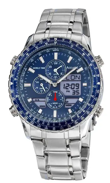 Accurist Men's Quartz Watch with Blue Dial Analogue - Digital Display and Silver Stainless Steel Bracelet MB1032N