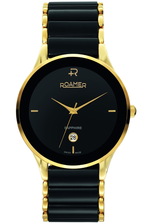 Roamer Ceraline Saphira Men's Quartz Watch with Black Dial Analogue Display and Black Stainless Steel Bracelet 677972 48 55 60